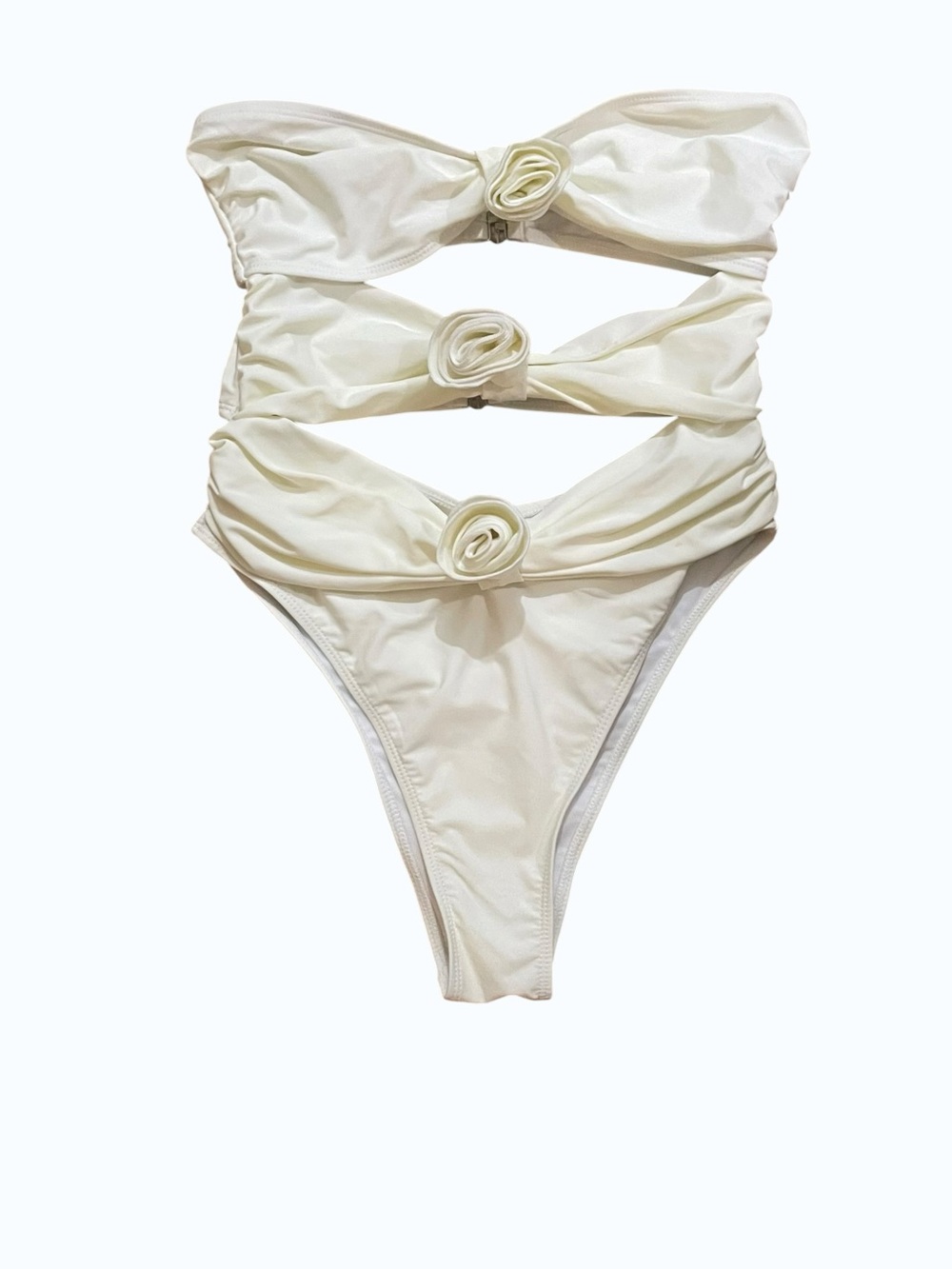 Unbranded Ivory Strapless Rose Appliqué One-Piece Swimsuit With Cutouts sz M
